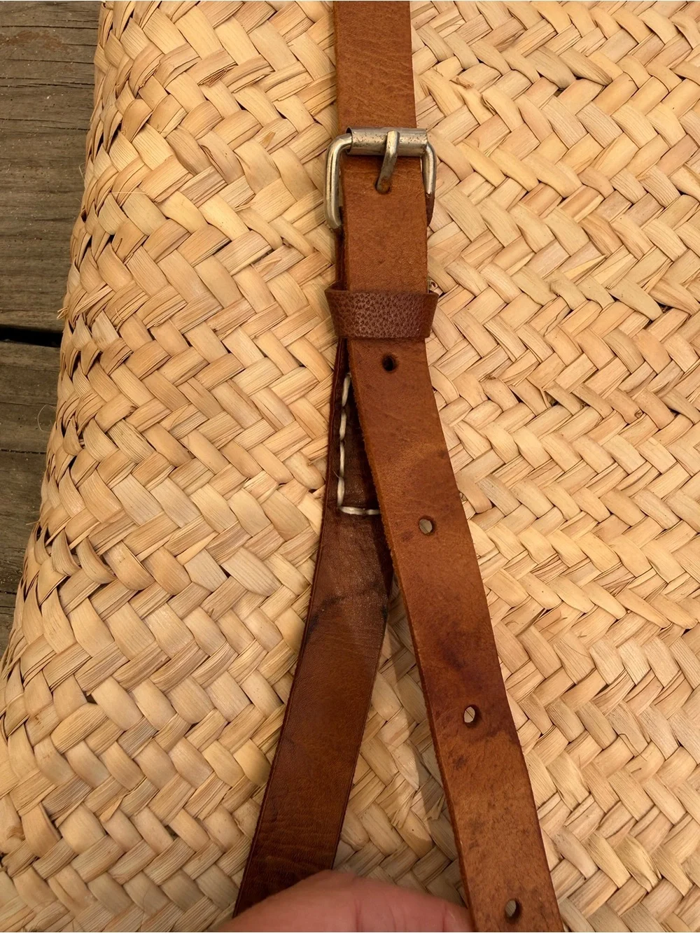 Natural Straw Backpack with Brown Leather Trim
